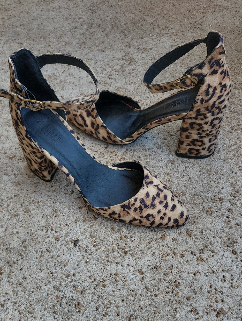 Charlotte Russe Leopard Print Ankle-Strap Block Heels - Tan Black